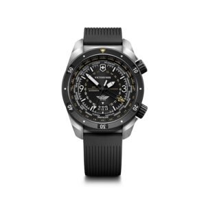 Victorinox Air Pro Auto 43 mm, Silver Stainless Steel case, Stainless Steel Bezel, Black dial, Black Rubber Strap