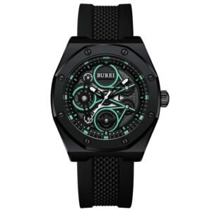 BUREI Men's Watch, Fashionable Geometric Quartz Design, Silicone Strap Waterproof Sports Casual Classic Fashion Timepiece, Men's Gift